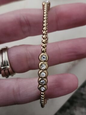 Graziano Gold Tone Rhinestone Accented Bangle Bracelet